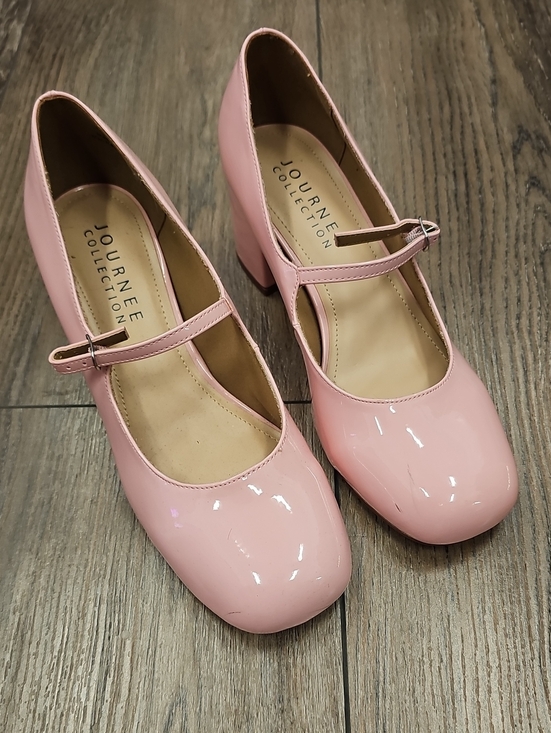 Journee Collection Shoes - Journee Collection Glossy Light Pink Mary Jane Block Heels